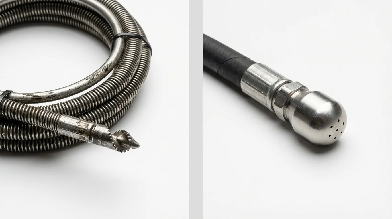 Drain snake cable and hydro jetting nozzle used for drain cleaning in Saint Joseph, MO